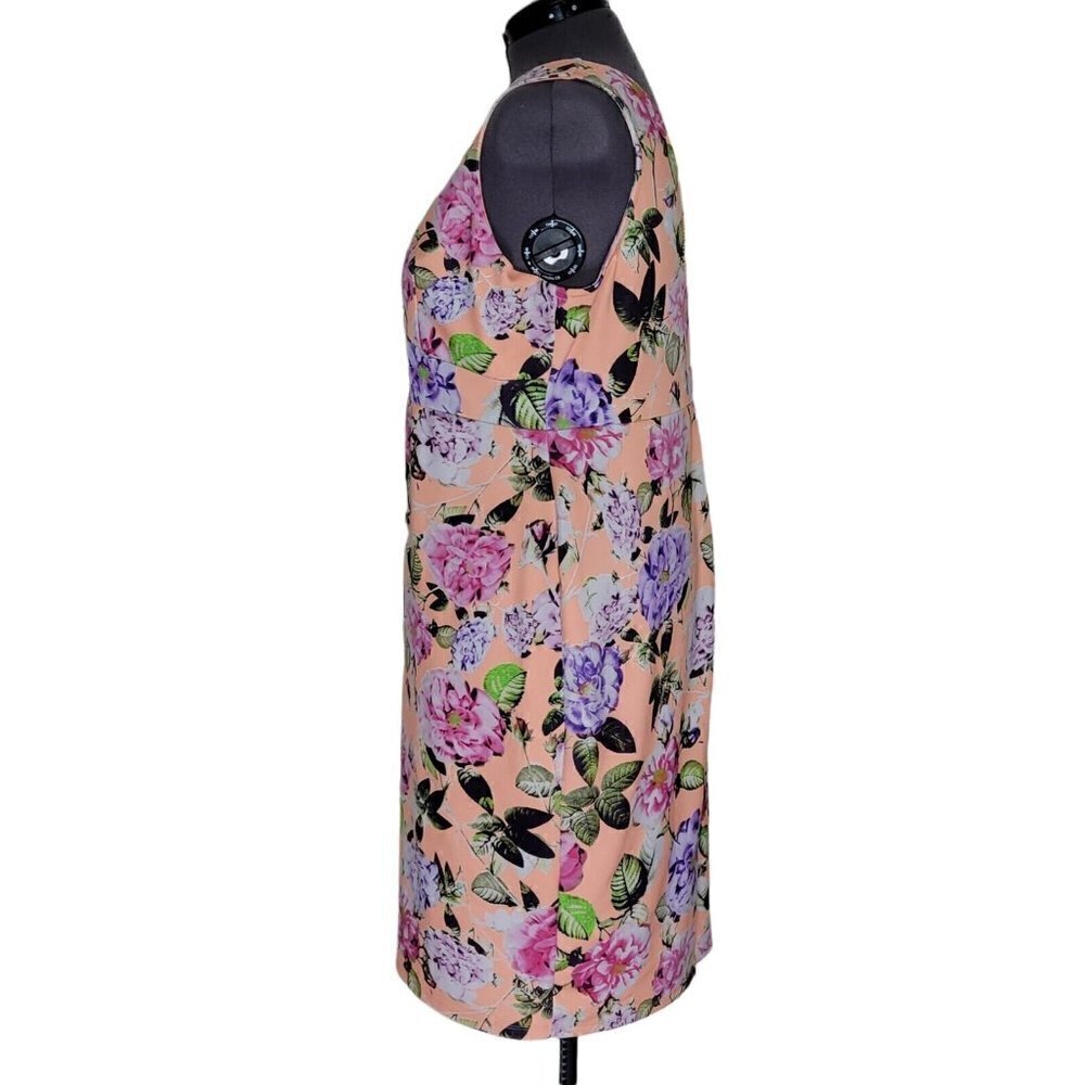 ASOS Midi Dress Size 20 Floral Sleeveless V Neck Back Pullover Lined Kick Pleat - Picture 3 of 12